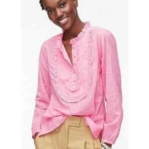 NWT J Crew Floral Eyelet Ruffle Popover Shirt Top XXS Pink Cotton Embroidered